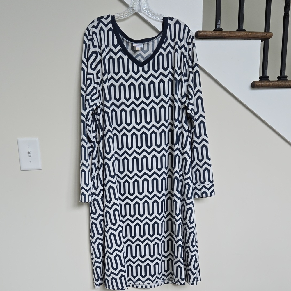 Navy and White Geometric Pattern Dress